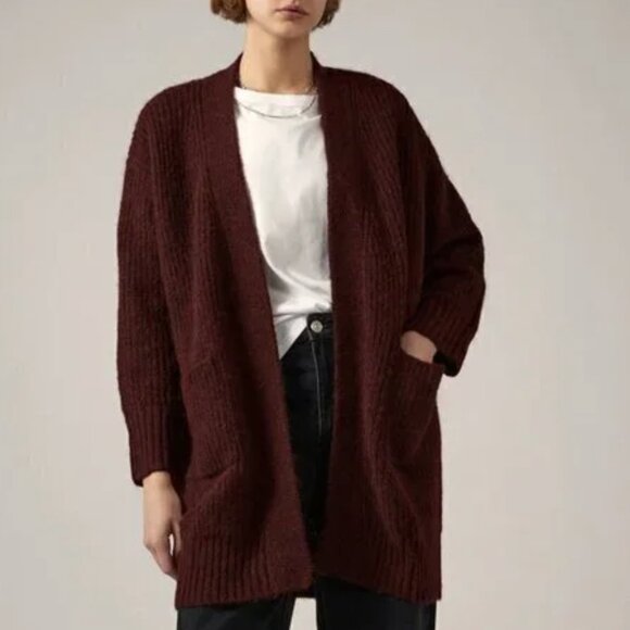 NWOT Zara Burgundy Knit Cardigan Sweater With Pockets - Picture 1 of 10